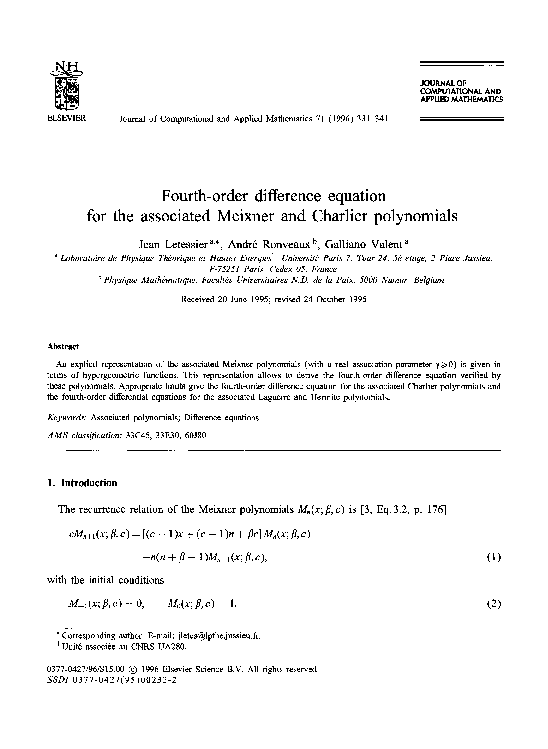 (PDF) Fourth-order difference equation for the associated Meixner and ...