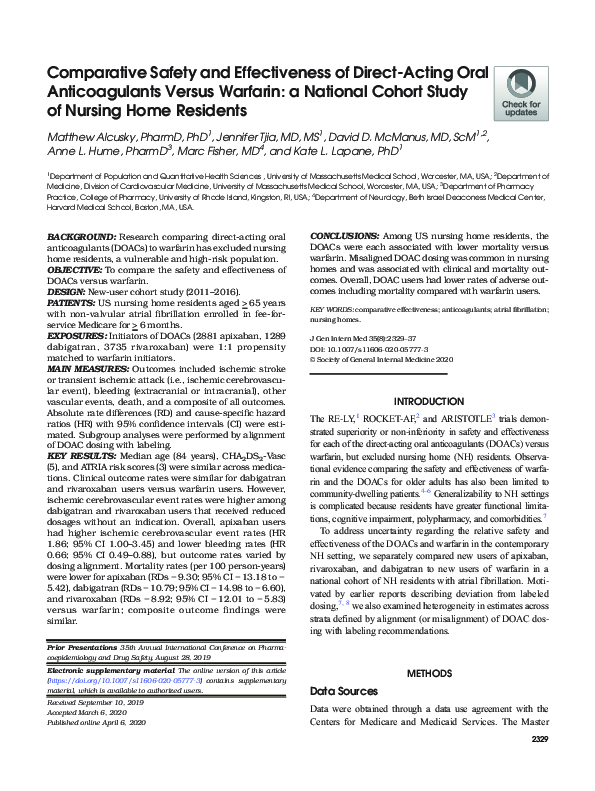(PDF) Comparative Safety and Effectiveness of Direct-Acting Oral ...