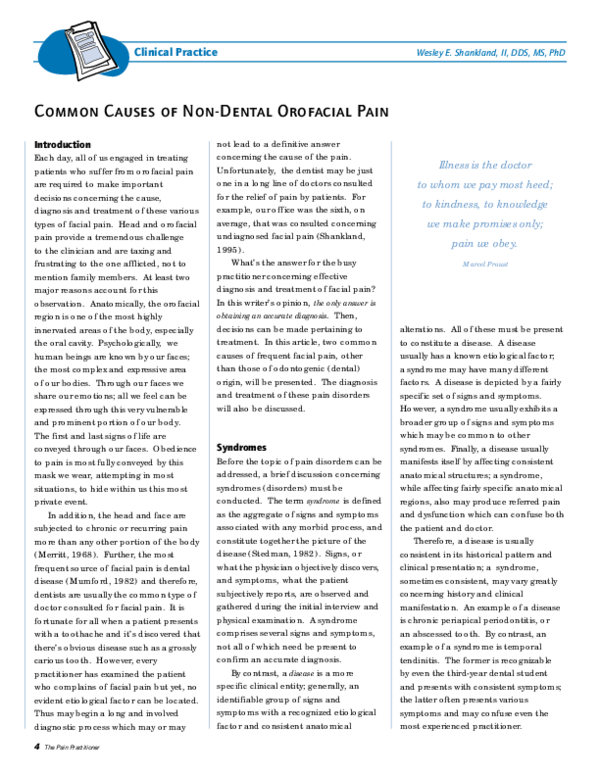 (PDF) Common Causes of Non-Dental Orofacial Pain Clinical Practice