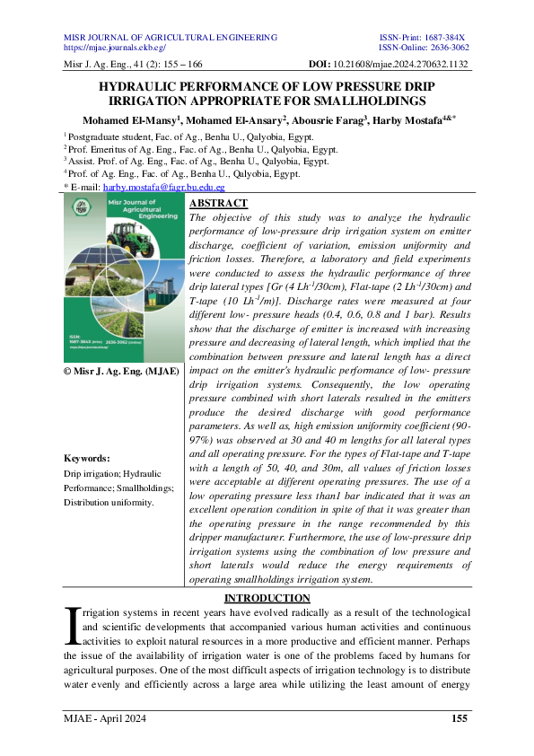 (PDF) Hydraulic Performance of Low Pressure Drip Irrigation Appropriate ...