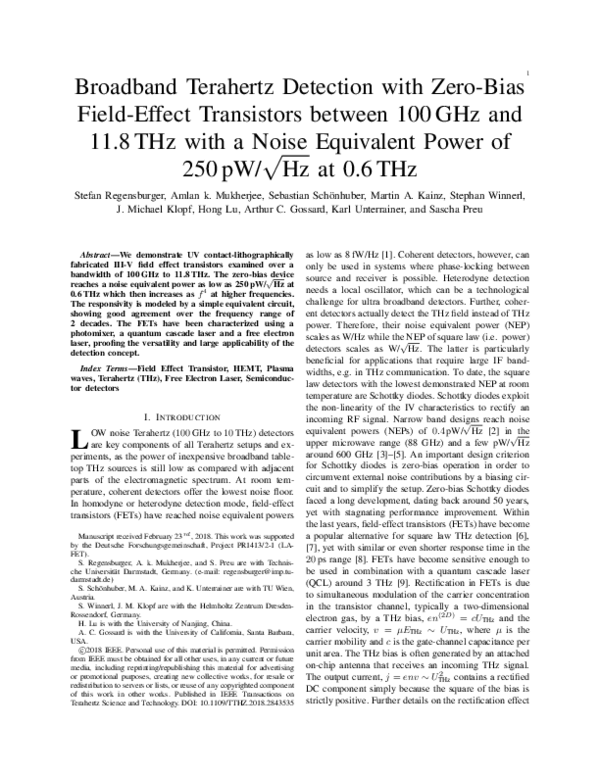 (PDF) Broadband Terahertz Detection With Zero-Bias Field-Effect ...