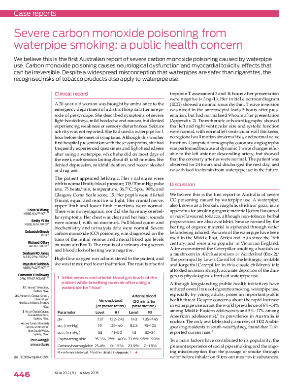 (PDF) Severe carbon monoxide poisoning from waterpipe smoking: a public ...