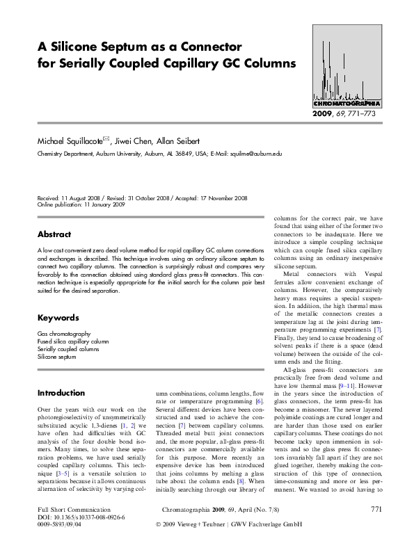 (PDF) A Silicone Septum as a Connector for Serially Coupled Capillary ...