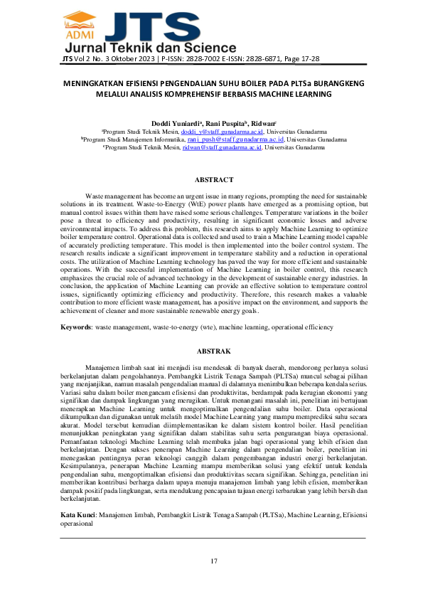 (PDF) MENINGKATKAN EFISIENSI PENGENDALIAN SUHU BOILER PADA PLTSa ...