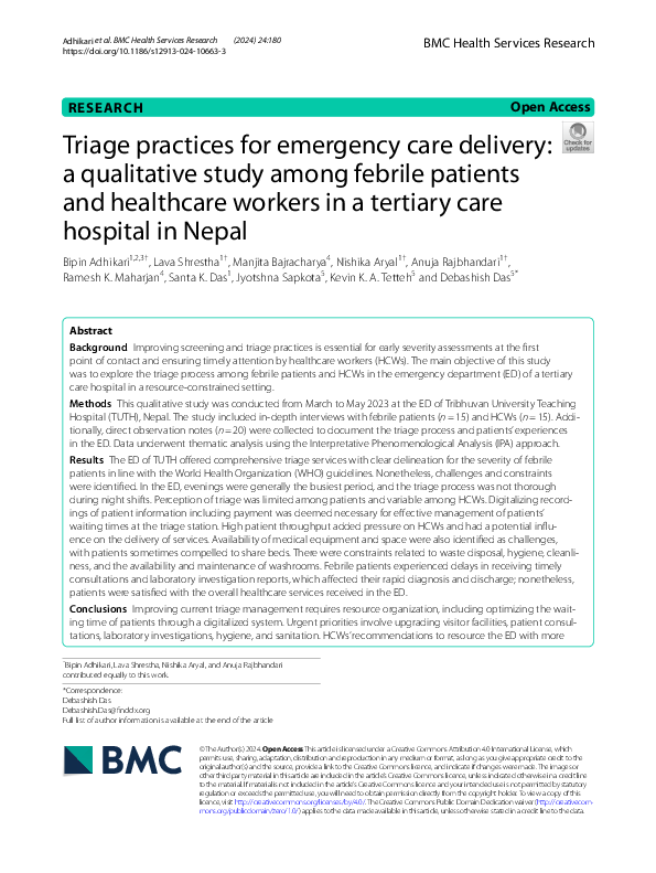 (PDF) Triage practices for emergency care delivery: a qualitative study ...