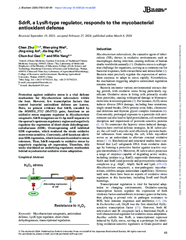 (PDF) SdrR, a LysR-type regulator, responds to the mycobacterial ...
