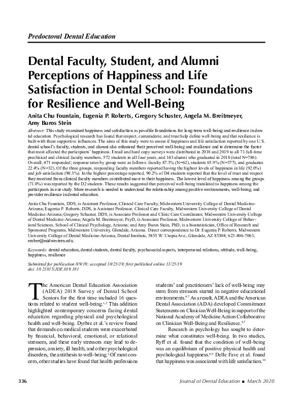 (PDF) Dental Faculty, Student, and Alumni Perceptions of Happiness and ...