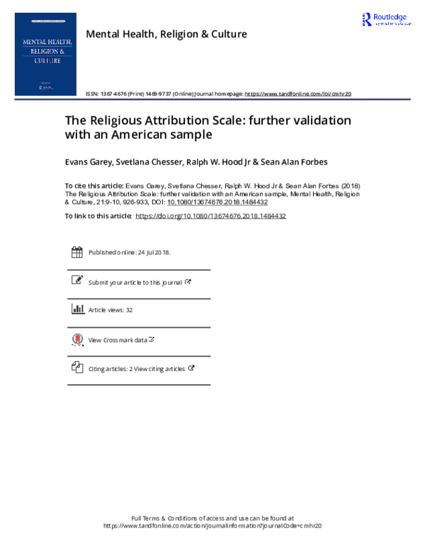 (PDF) The Religious Attribution Scale: further validation with an ...