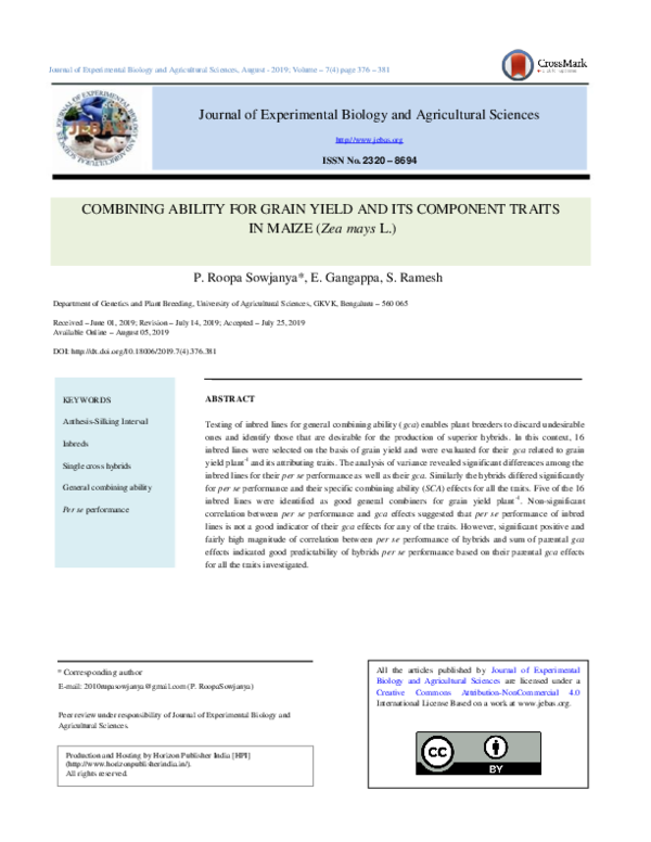 (PDF) COMBINING ABILITY FOR GRAIN YIELD AND ITS COMPONENT TRAITS IN ...