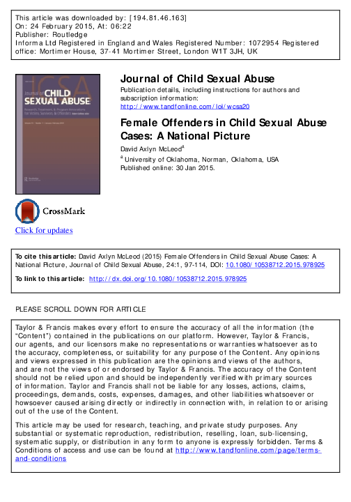 (PDF) Female offenders in child sexual abuse cases: a national picture