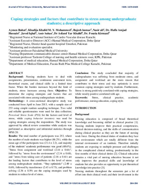 (PDF) Coping strategies and factors that contribute to stress among ...