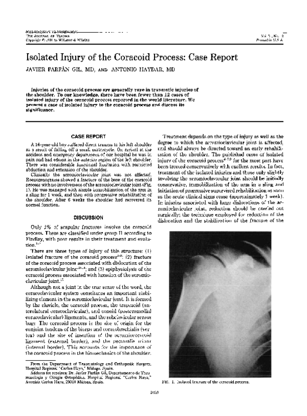 (PDF) Isolated Injury of the Coracoid Process: Case Report