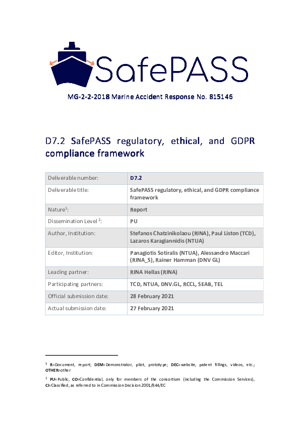 (PDF) SafePASS Regulatory Ethical and GDPR Compliance Framework