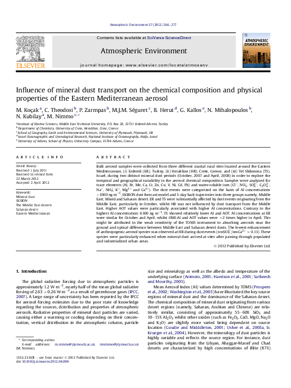 (PDF) Influence of mineral dust transport on the chemical composition ...