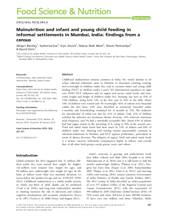 (PDF) Malnutrition and infant and young child feeding in informal ...
