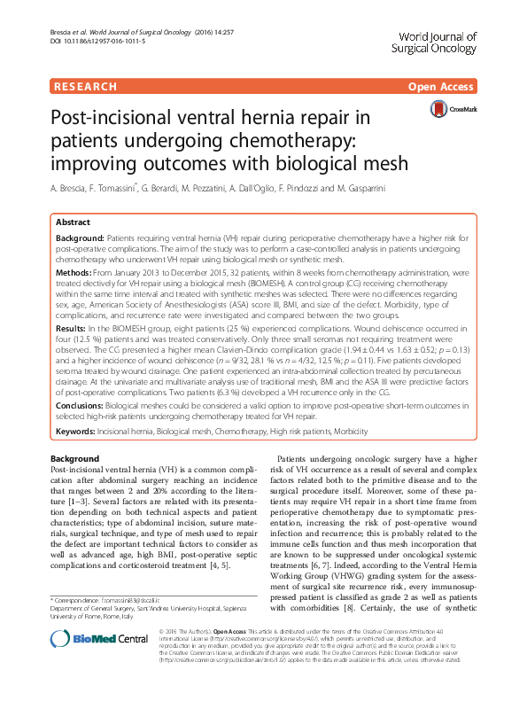 (PDF) Post-incisional ventral hernia repair in patients undergoing ...
