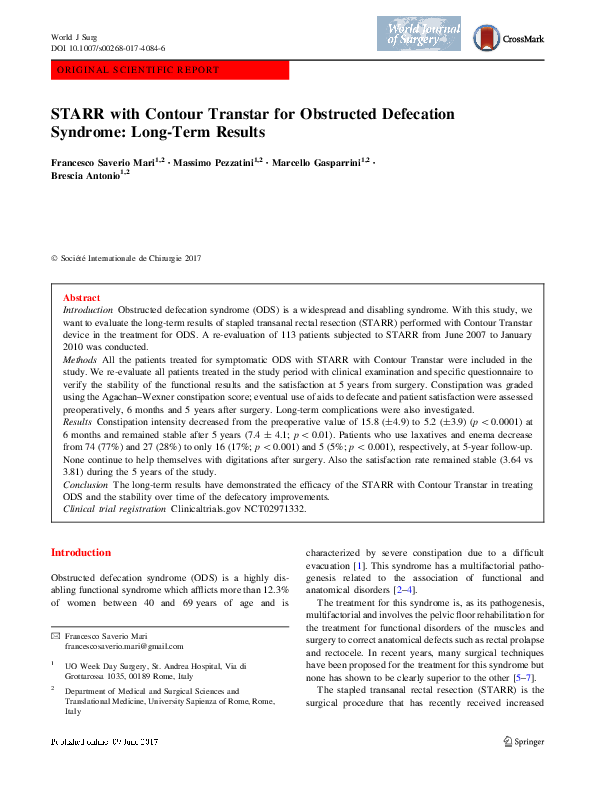 (PDF) STARR with Contour Transtar for Obstructed Defecation Syndrome ...