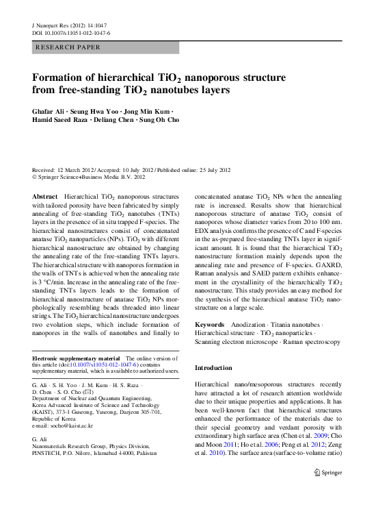 (PDF) Formation of hierarchical TiO2 nanoporous structure from free ...