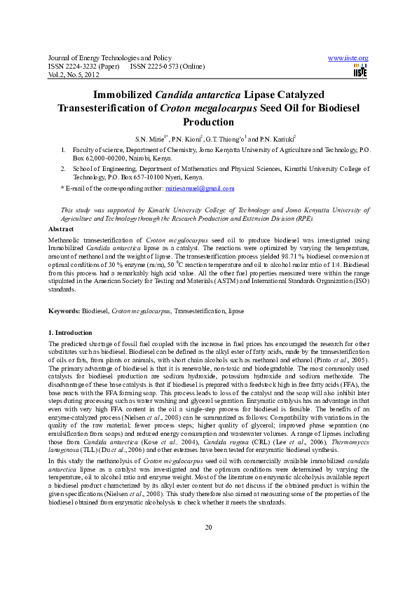 (PDF) Immobilized Candida antarctica Lipase Catalyzed ...