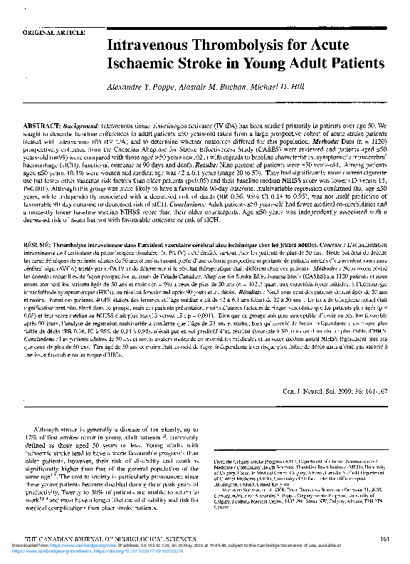 (PDF) Intravenous Thrombolysis for Acute Ischaemic Stroke in Young ...