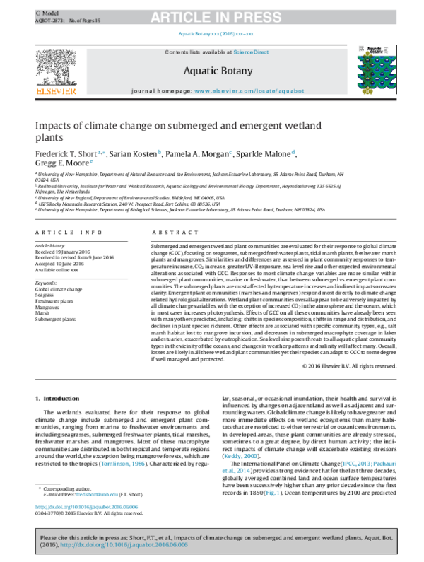 (PDF) Impacts of climate change on submerged and emergent wetland plants