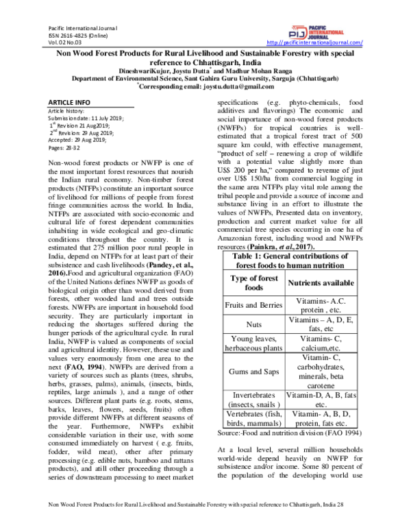 (PDF) Non Wood Forest Products for Rural Livelihood and Sustainable ...