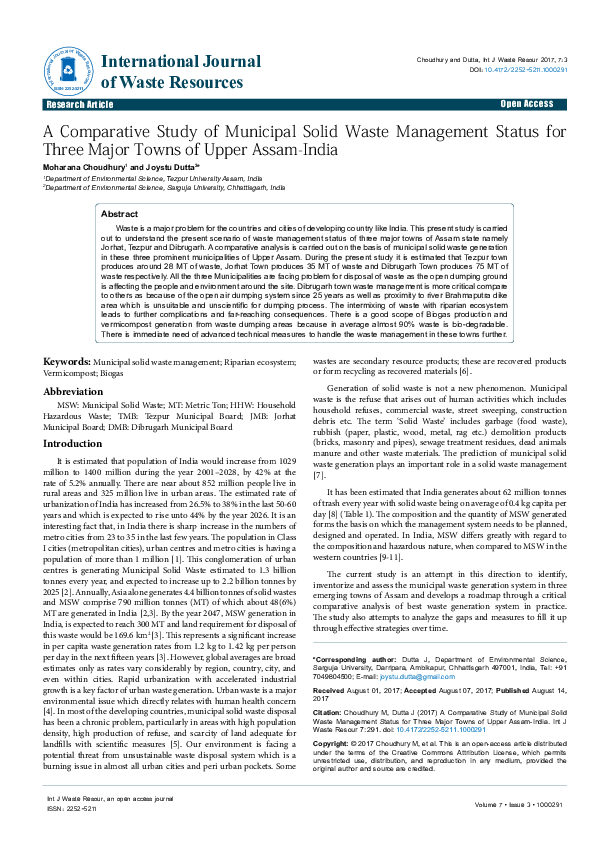 (PDF) A Comparative Study of Municipal Solid Waste Management Status ...
