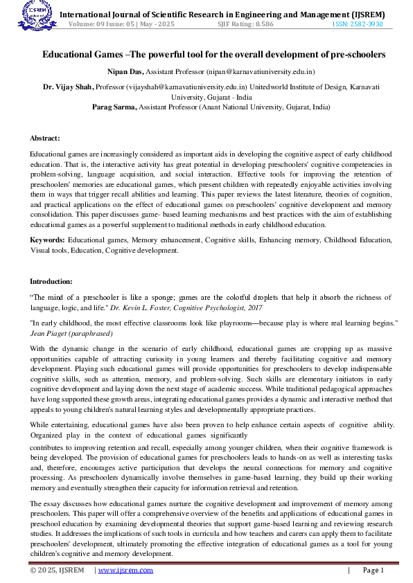 (PDF) Educational Games -The powerful tool for the overall development ...