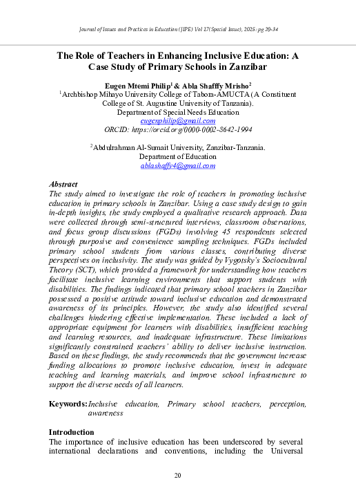 (PDF) The Role of Teachers in Enhancing Inclusive Education: A Case ...