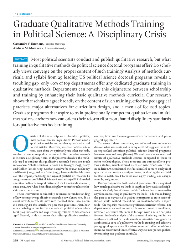 (PDF) Graduate Qualitative Methods Training in Political Science: A ...