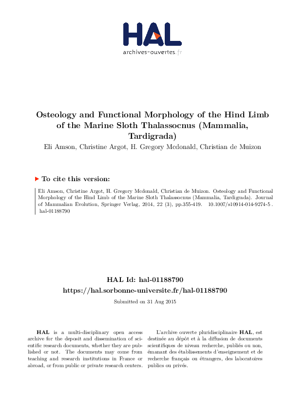 (PDF) Osteology and Functional Morphology of the Hind Limb of the ...