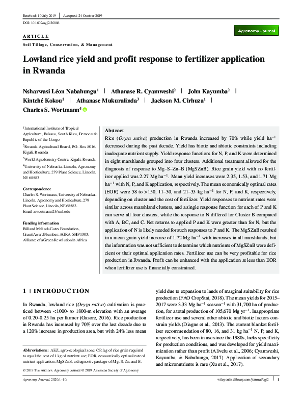 (PDF) Lowland rice yield and profit response to fertilizer application ...