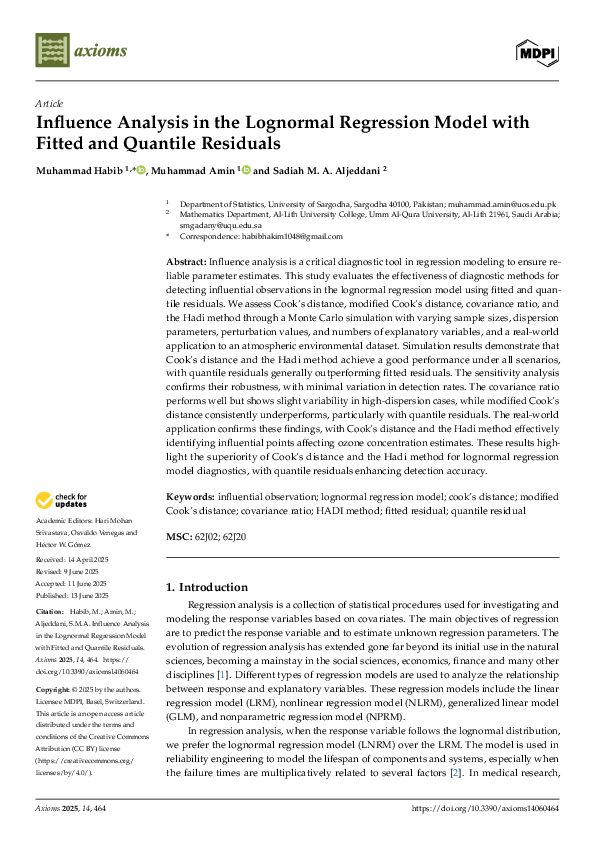 (PDF) Influence Analysis in the Lognormal Regression Model with Fitted ...
