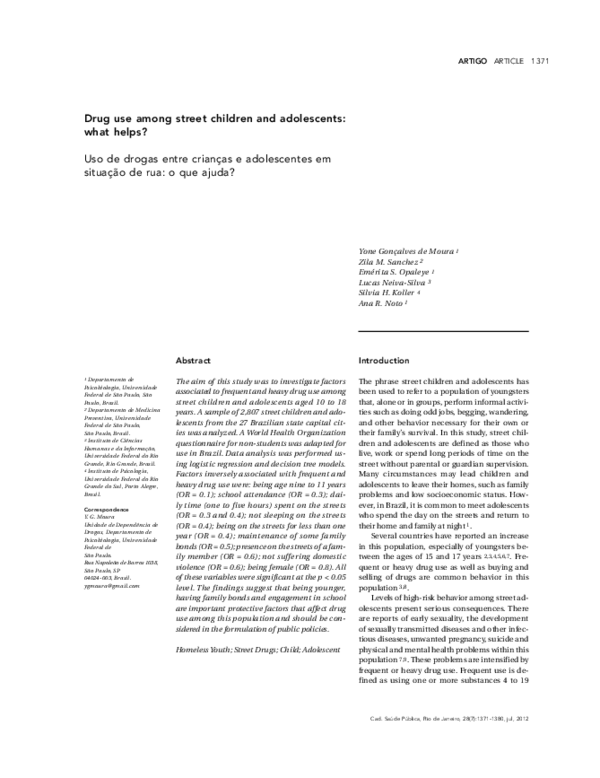 (PDF) Drug use among street children and adolescents: what helps?