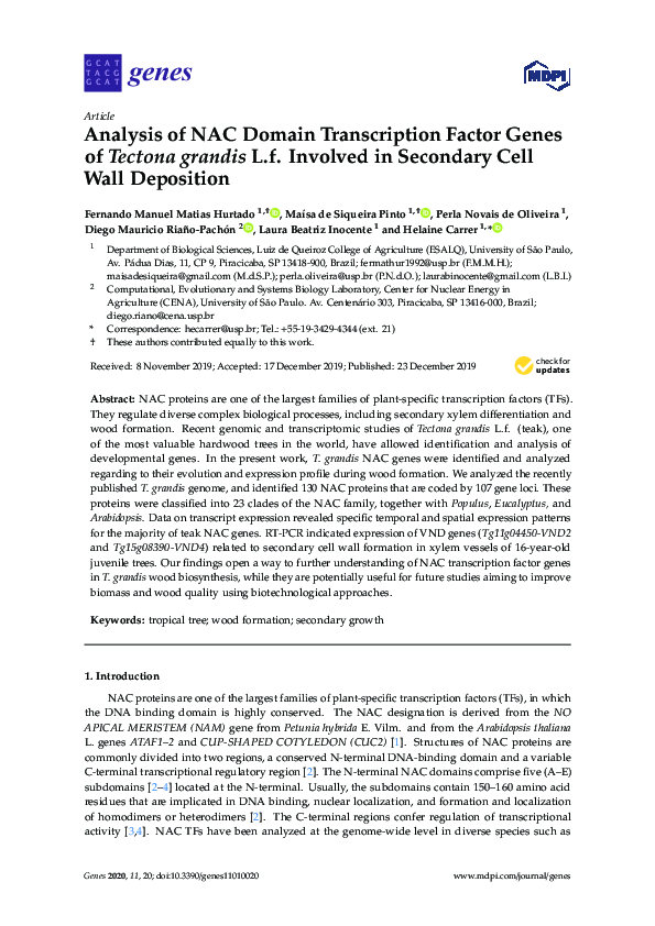 (PDF) Analysis of NAC Domain Transcription Factor Genes of Tectona ...