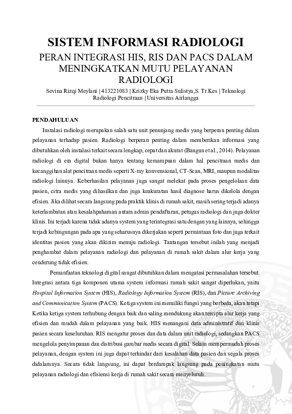 (PDF) SISTEM INFORMASI RADIOLOGI PERAN INTEGRASI HIS, RIS DAN PACS ...