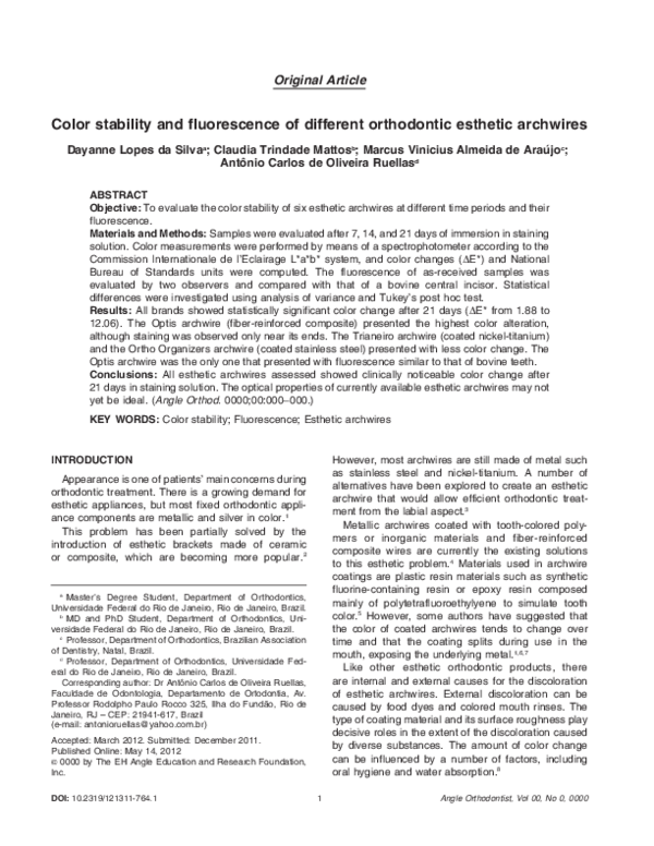 (PDF) Color stability and fluorescence of different orthodontic ...
