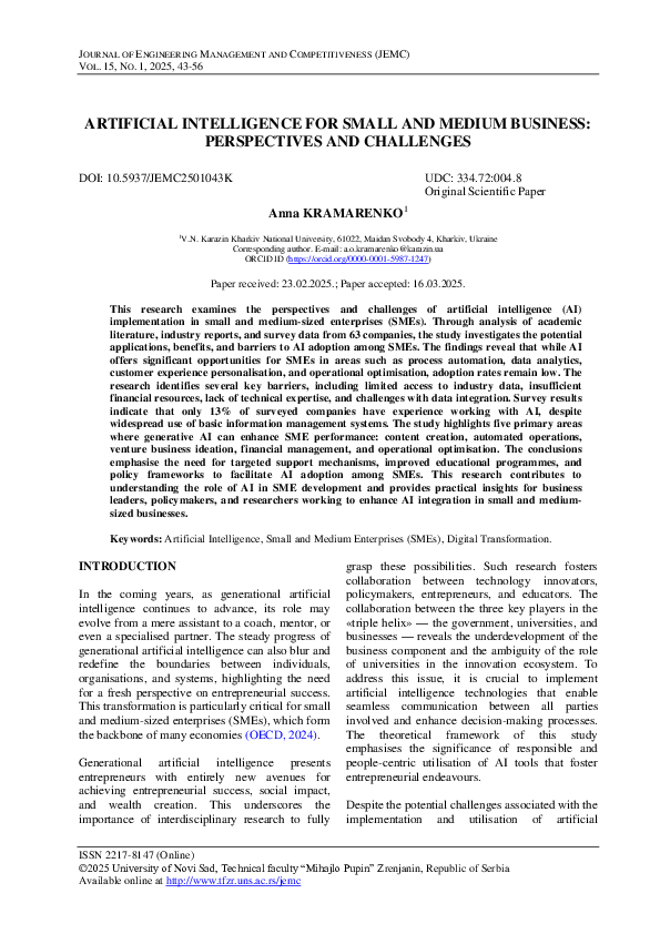 (PDF) ARTIFICIAL INTELLIGENCE FOR SMALL AND MEDIUM BUSINESS ...