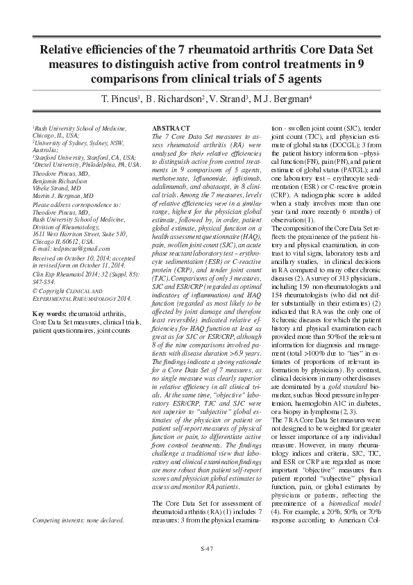 (PDF) Relative efficiencies of the 7 rheumatoid arthritis Core Data Set ...