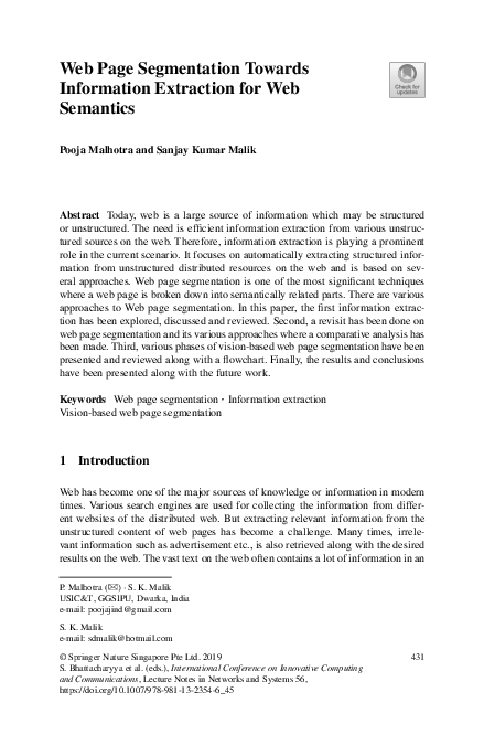 (PDF) Web Page Segmentation Towards Information Extraction for Web ...