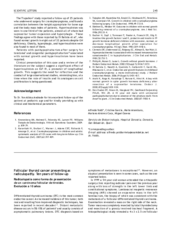 (PDF) Follicular thyroid cancer presenting as radiculopathy. Ten years ...