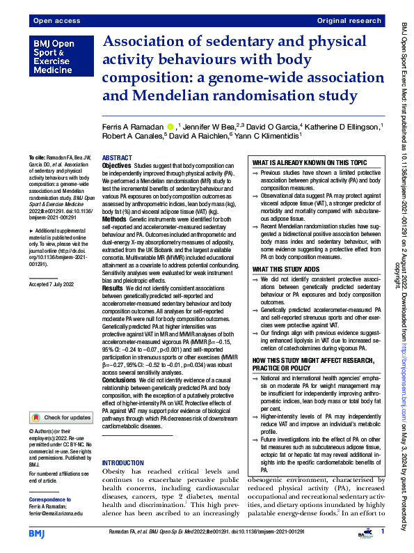 (PDF) Association of sedentary and physical activity behaviours with ...