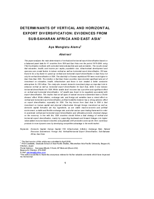 (PDF) Determinants Of Vertical And Horizontal Export Diversification ...