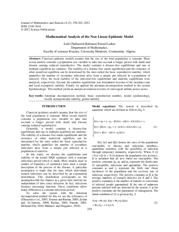 (PDF) Mathematical Analysis of the Non Linear Epidemic Model