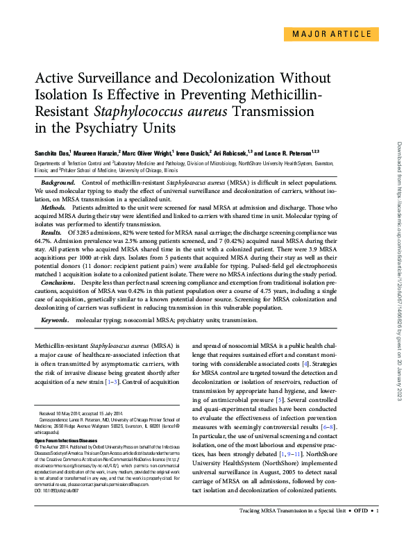 (PDF) Active Surveillance and Decolonization Without Isolation Is ...