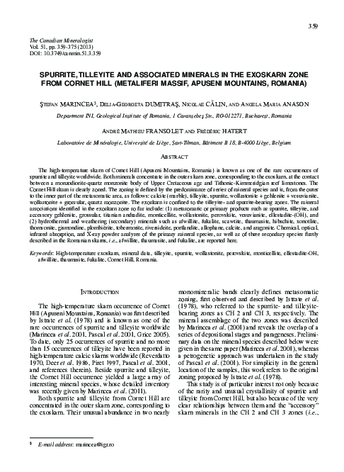 (PDF) Spurrite, Tilleyite and Associated Minerals in the Exoskarn Zone ...