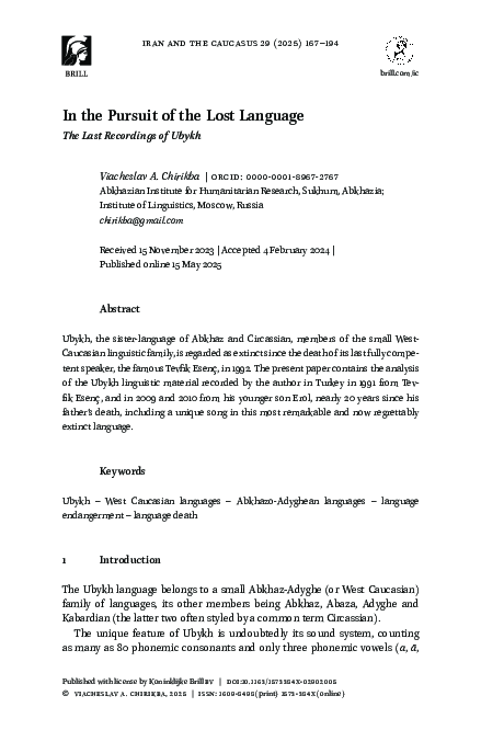 (PDF) In the Pursuit of the Lost Language The Last Recordings of Ubykh ...