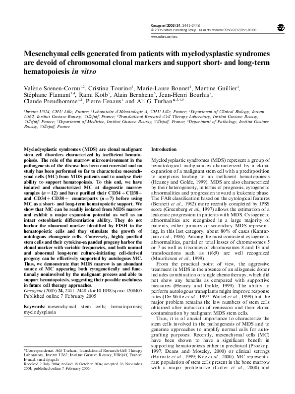 (PDF) Mesenchymal cells generated from patients with myelodysplastic ...