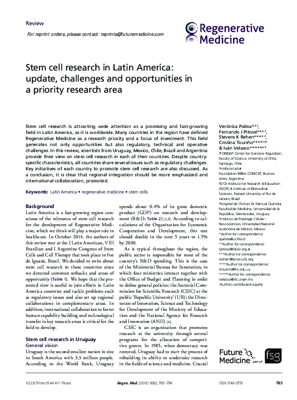 (PDF) Stem cell research in Latin America: update, challenges and ...