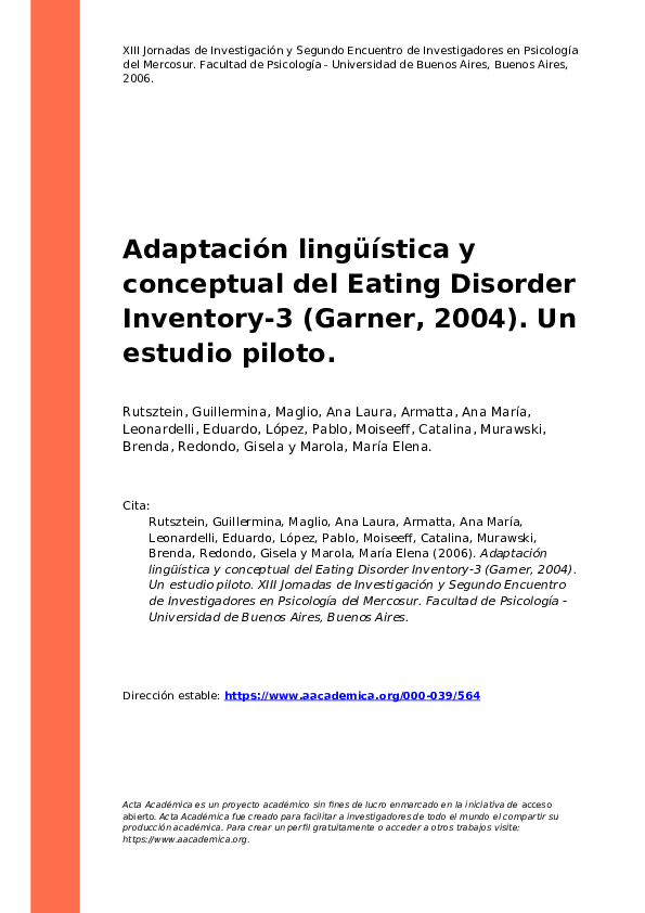 (PDF) Adaptación Lingüística y Conceptual Del Eating Disorder INVENTORY ...